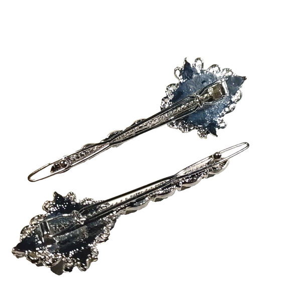 Barrette Clips Silver Tone Blue Aqua Color stone? Blue Rhinestone Set Of 2 Party - Picture 8 of 11